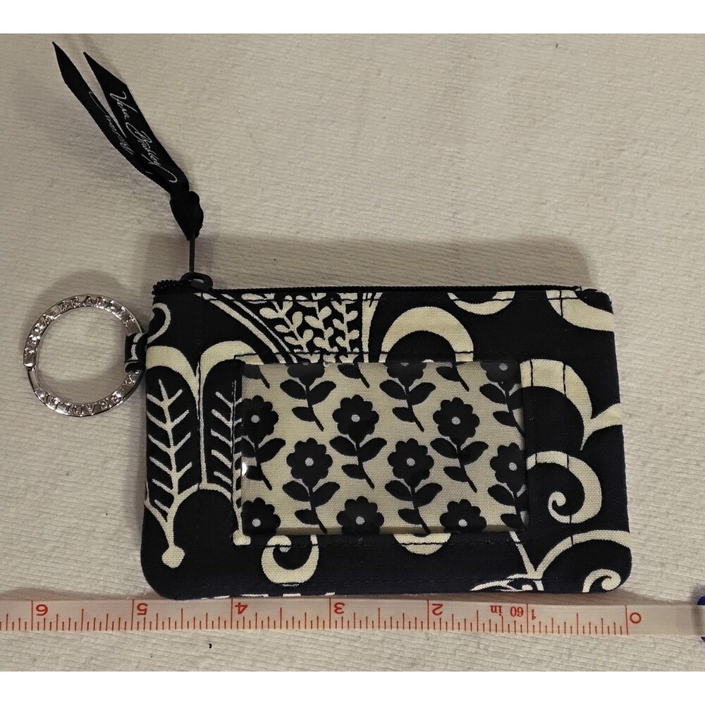Vera Bradley Twirly Birds Navy Zip Id Coin Key Ring Case Purse Excellent